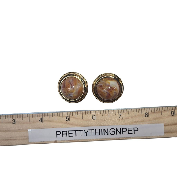Women's Joan Rivers Chunky Cabochon Clip On Earrings One Size Orange White - Picture 6 of 7